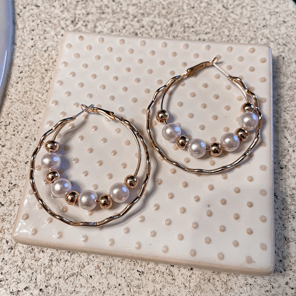 Pearl + Gold Hoop Earrings